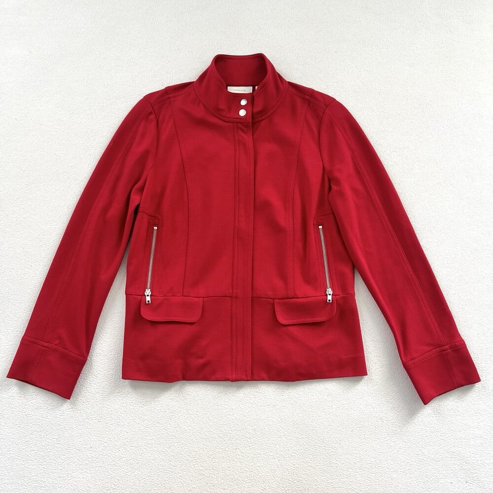 Chicos Women Razzie Red Ponte Perfect Sport Knit Mock Neck Full Zip Jacket 0 S 4